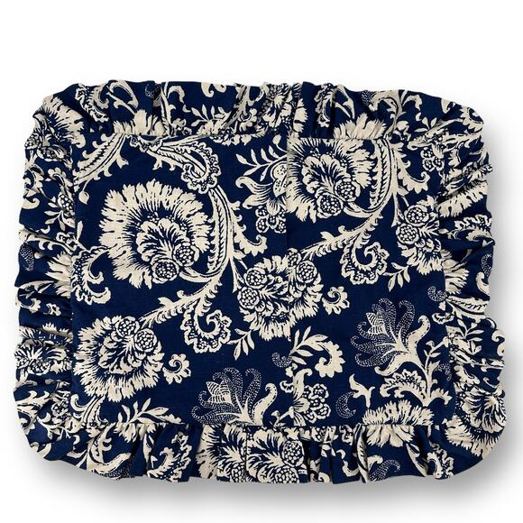 Waverly Floral Jacobean Ruffled Edge Pillow Sham Set Standard Blue Cream - Picture 4 of 5